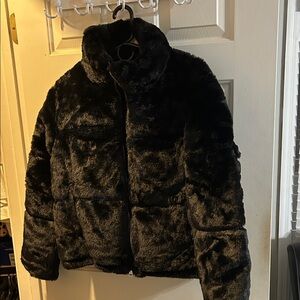 NWT- Madden Girl Black and Gold Label Jacket Faux Fur